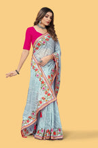 Teeya Creation Sky Blue Color floral embroidery work design saree | Grocsy