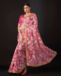Teeya Creation Pink Color Vichitra Silk Digital Print With Embroidery Work Saree | Grocsy