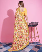 Teeya Creation Yellow Color Vichitra Silk Digital Print With Embroidery Work Saree | Grocsy