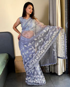 Teeya Creation Light lavender Color organza silk embroidery work saree | Grocsy