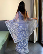 Teeya Creation Light lavender Color organza silk embroidery work saree | Grocsy
