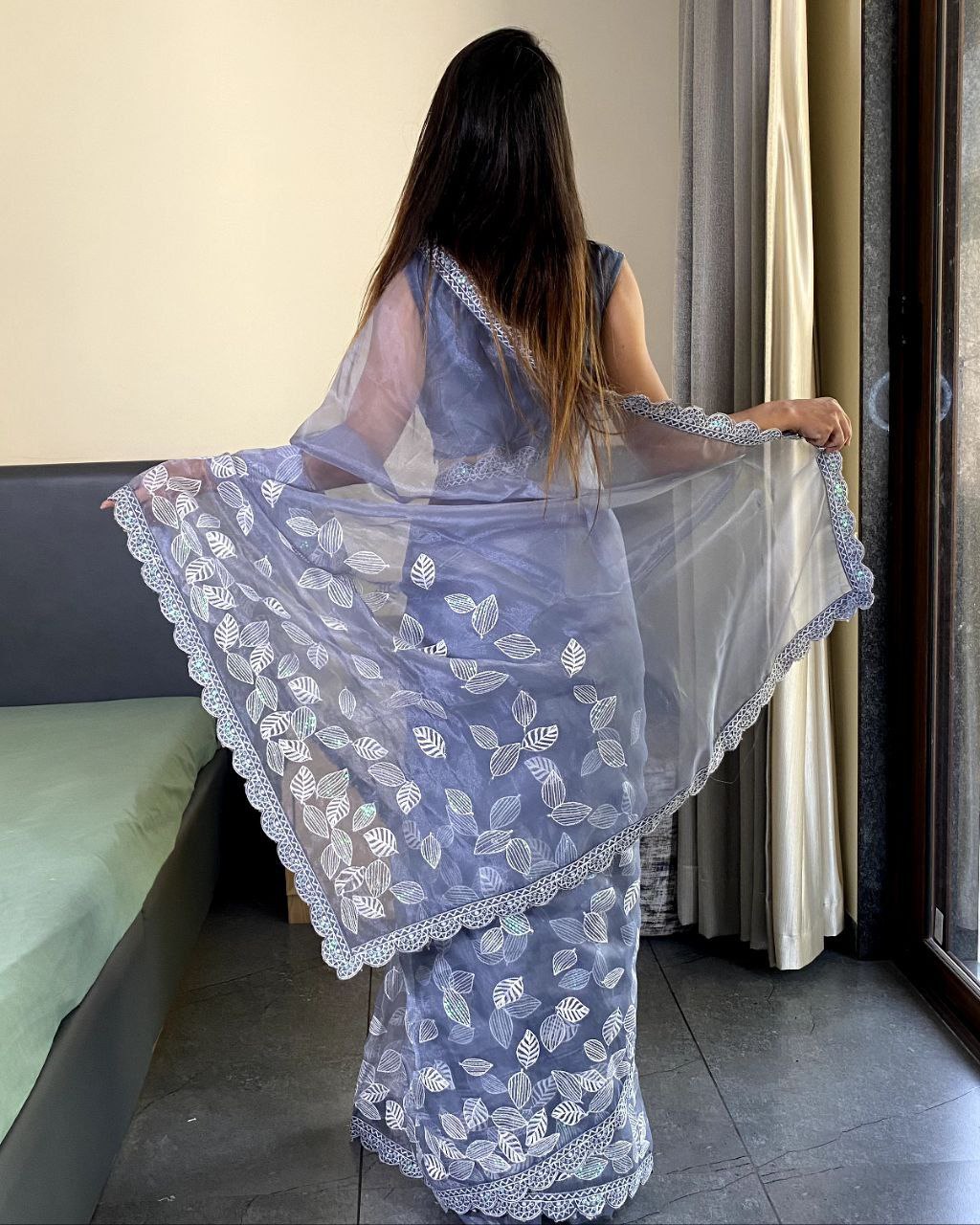 Teeya Creation Light lavender Color organza silk embroidery work saree | Grocsy
