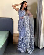 Teeya Creation Light lavender Color organza silk embroidery work saree | Grocsy