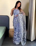 Teeya Creation Light lavender Color organza silk embroidery work saree | Grocsy