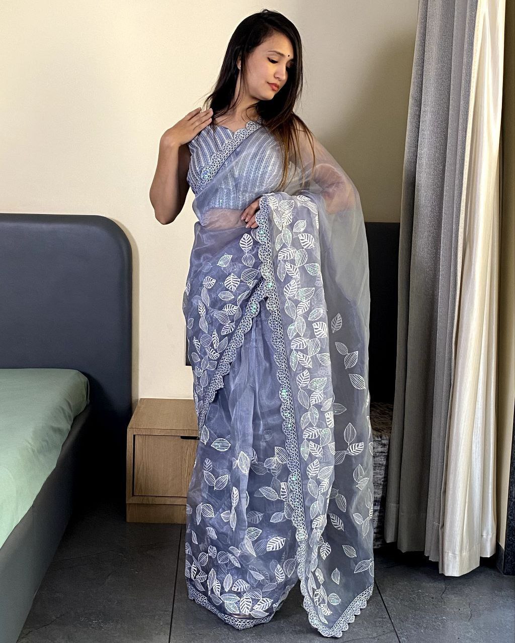 Teeya Creation Light lavender Color organza silk embroidery work saree | Grocsy