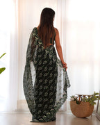 Teeya Creation Green Color Simar Blooming Emrblodiery Sequence Work Saree | Grocsy