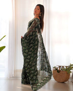 Teeya Creation Green Color Simar Blooming Emrblodiery Sequence Work Saree | Grocsy