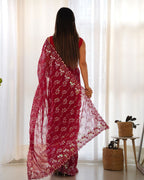 Teeya Creation Red Color Simar Blooming Emrblodiery Sequence Work Saree | Grocsy