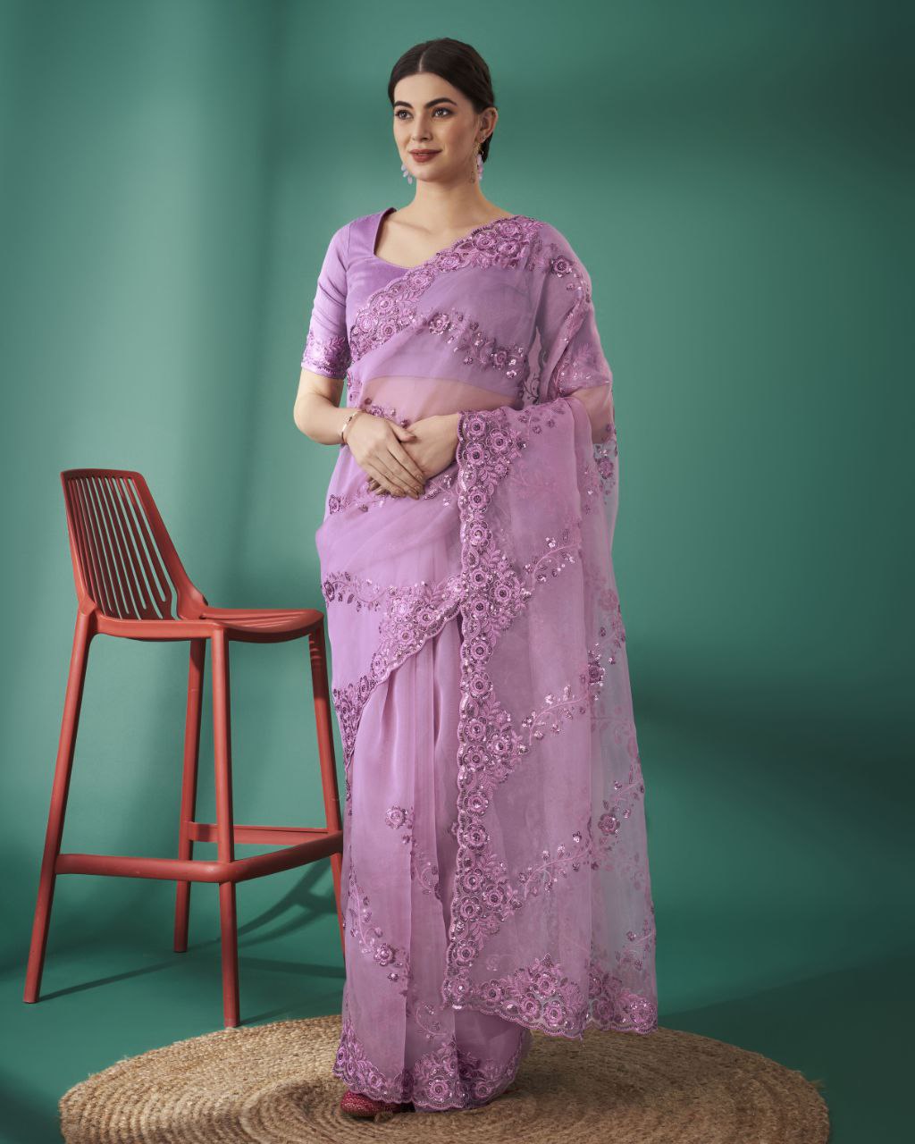 Teeya Creation Pink Color Organza Silk Heavy Sequence And Embroidery Work Saree | Grocsy