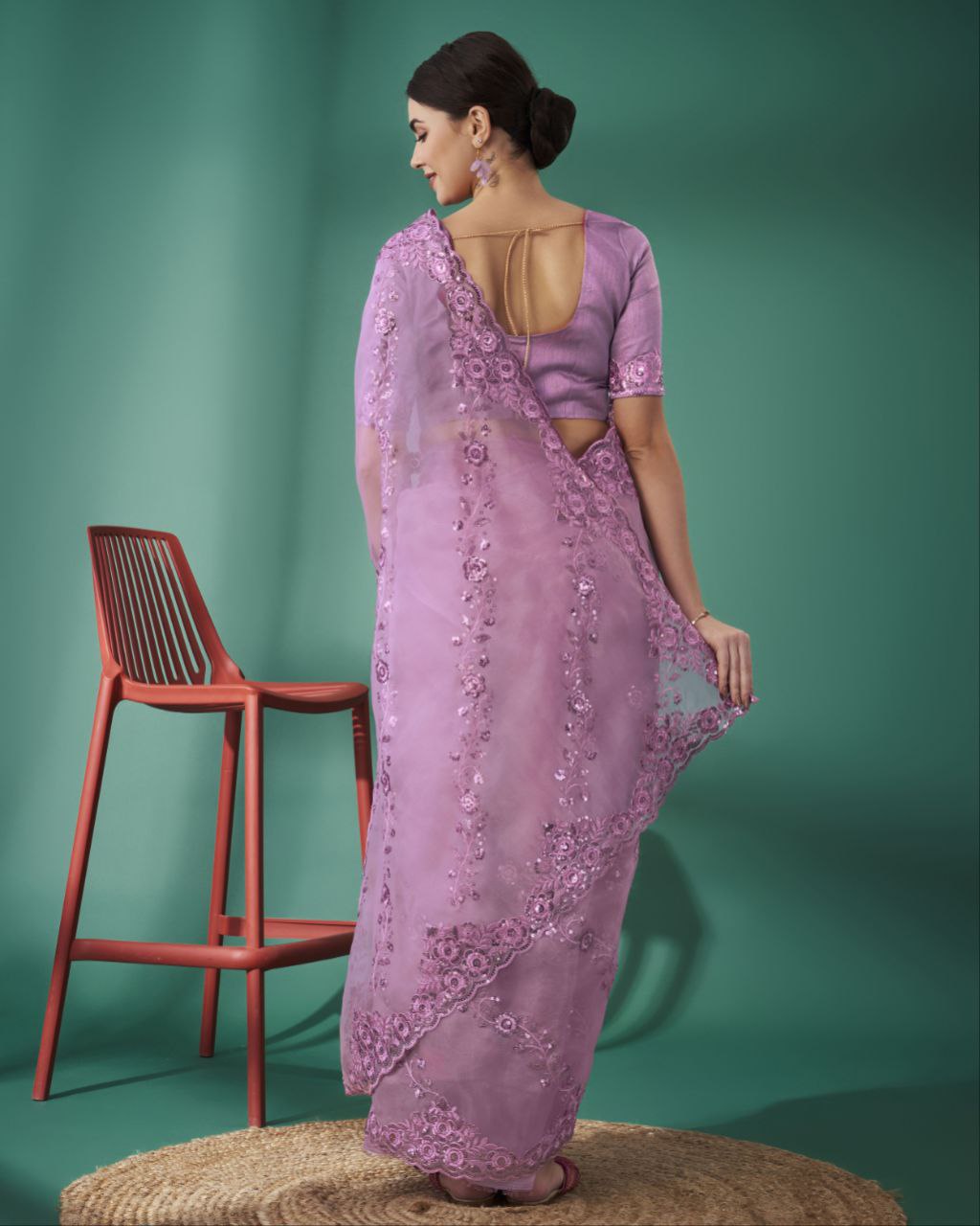 Teeya Creation Pink Color Organza Silk Heavy Sequence And Embroidery Work Saree | Grocsy