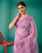 Teeya Creation Pink Color Organza Silk Heavy Sequence And Embroidery Work Saree | Grocsy