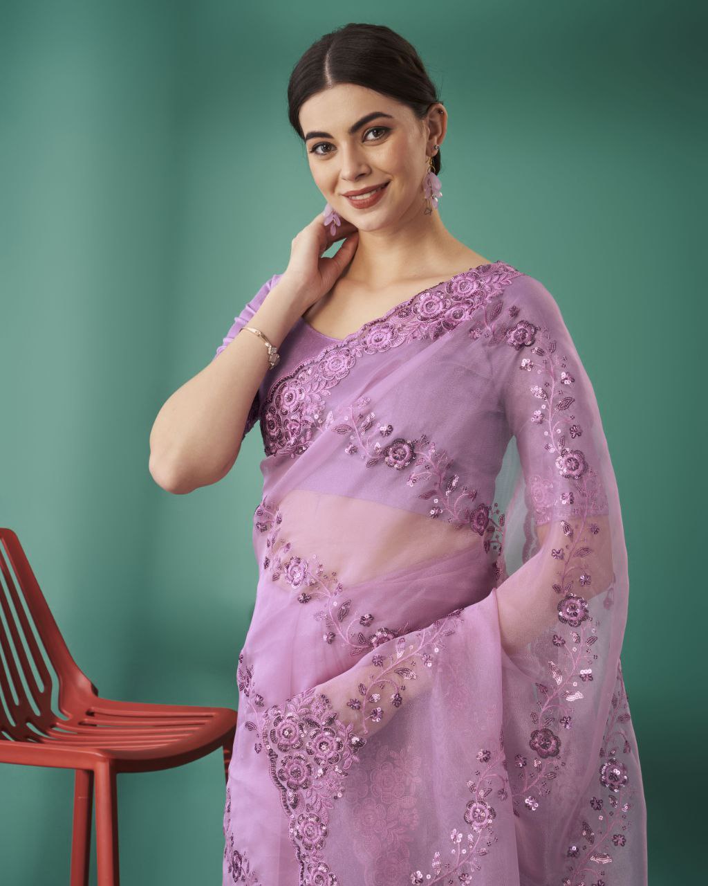 Teeya Creation Pink Color Organza Silk Heavy Sequence And Embroidery Work Saree | Grocsy