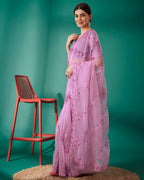 Teeya Creation Pink Color Organza Silk Heavy Sequence And Embroidery Work Saree | Grocsy