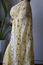 Teeya Creation Lemon Yellow Color Butterfly Net Heavy Embroidery Work Saree | Grocsy