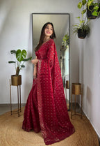 Teeya Creation Maroon Color Zimichhu Silk Heavy Sequence embroidery Work Saree | Grocsy
