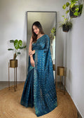 Teeya Creation More Peach Color Zimichhu Silk Heavy Sequence embroidery Work Saree | Grocsy