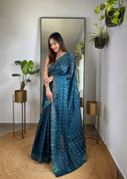 Teeya Creation More Peach Color Zimichhu Silk Heavy Sequence embroidery Work Saree | Grocsy