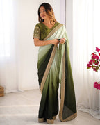 Teeya Creation Multi Color Chinnon Silk Embroidery Work Saree | Grocsy