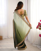 Teeya Creation Multi Color Chinnon Silk Embroidery Work Saree | Grocsy