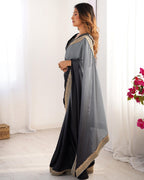 Teeya Creation Multi Color Chinnon Silk Embroidery Work Saree | Grocsy