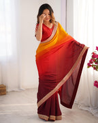 Teeya Creation Multi Color Chinnon Silk Embroidery Work Saree | Grocsy