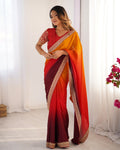 Teeya Creation Multi Color Chinnon Silk Embroidery Work Saree | Grocsy