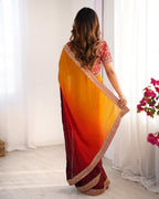Teeya Creation Multi Color Chinnon Silk Embroidery Work Saree | Grocsy