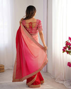Teeya Creation Multi Color Chinnon Silk Embroidery Work Saree | Grocsy
