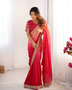Teeya Creation Multi Color Chinnon Silk Embroidery Work Saree | Grocsy
