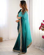 Teeya Creation Multi Color Chinnon Silk Embroidery Work Saree | Grocsy