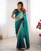 Teeya Creation Multi Color Chinnon Silk Embroidery Work Saree | Grocsy