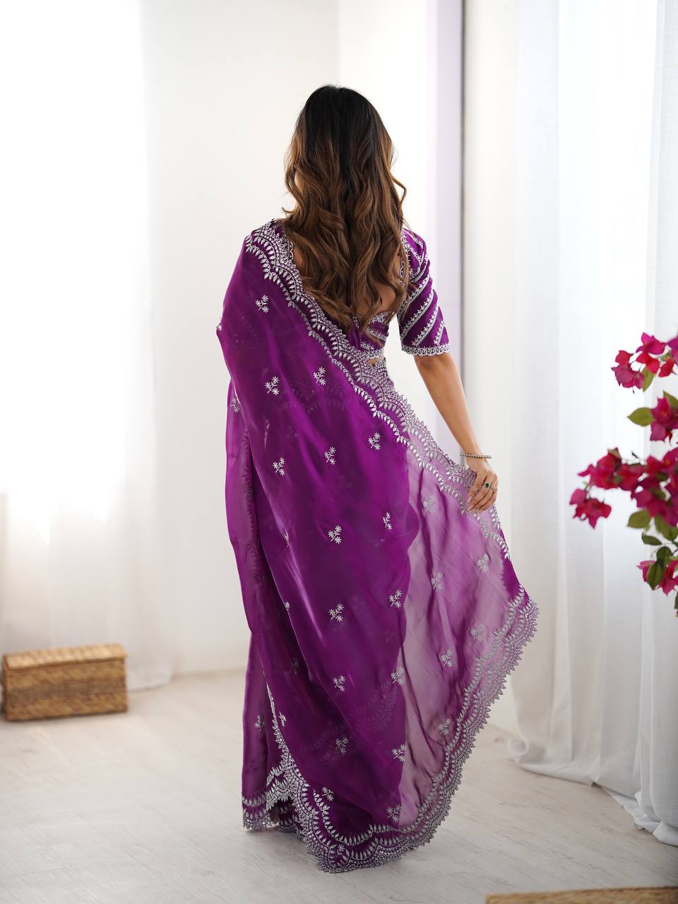 Teeya Creation Purple Color Jimichhu Silk Embroidery Work Saree | Grocsy
