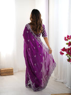 Teeya Creation Purple Color Jimichhu Silk Embroidery Work Saree | Grocsy