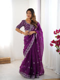 Teeya Creation Purple Color Jimichhu Silk Embroidery Work Saree | Grocsy