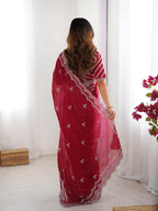 Teeya Creation Red Color Jimichhu Silk Embroidery Work Saree | Grocsy
