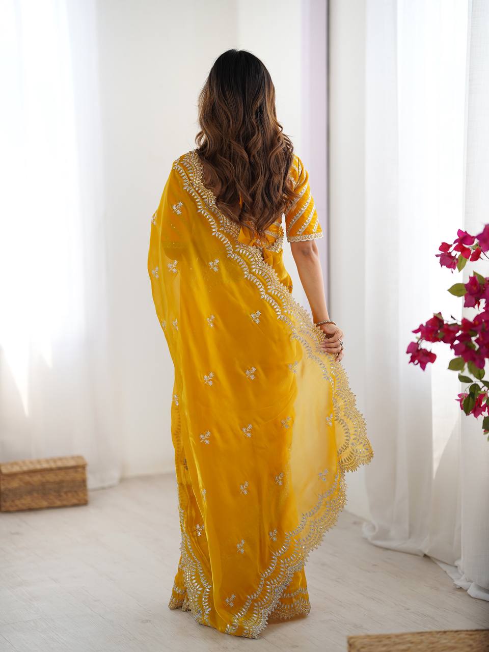Teeya Creation yellow Color Jimichhu Silk Embroidery Work Saree | Grocsy