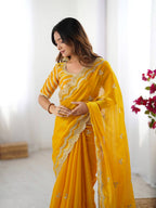 Teeya Creation yellow Color Jimichhu Silk Embroidery Work Saree | Grocsy