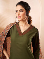 Janasya Olive Straight Rayon Slub Kurta,Bottom & Dupatta | Grocsy