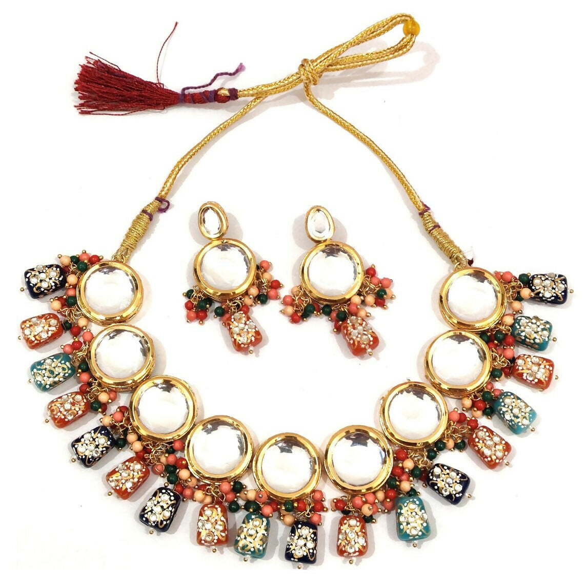 Joban Fashion Hand Made High Quality Gold Plated Base Metal Alloy Kundan Stone Studded Kundan Jewellery Set | Grocsy