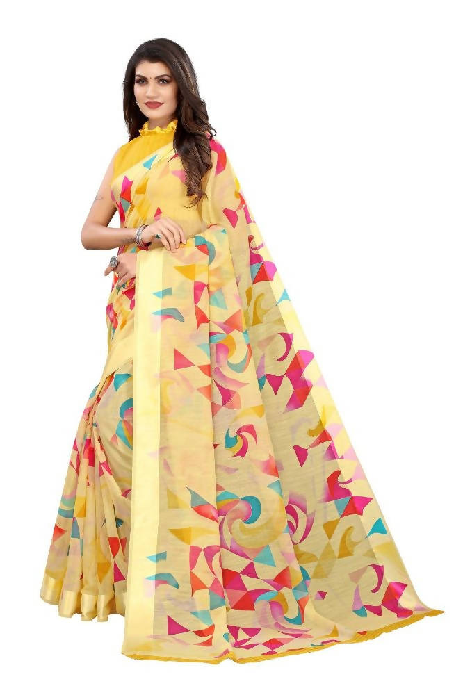 Vamika Yellow Linen Satin Border Saree | Grocsy