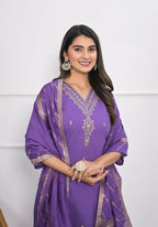 Purple Viscose Silk Embroidery with Thread and sequence Stitched Suit With Dupatta - Tanisha | Grocsy