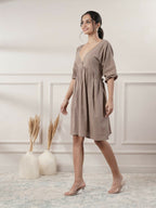 Joban Fashion Women's Brown Cotton V-Neck Dress | Grocsy
