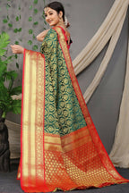 Jyoti Fashion Women's Green Kanjivaram Silk Zari Woven Saree with Blouse | Grocsy