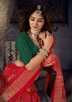 Joban Fashion Green Dola Silk Foil Print Zari Border Work Saree | Grocsy