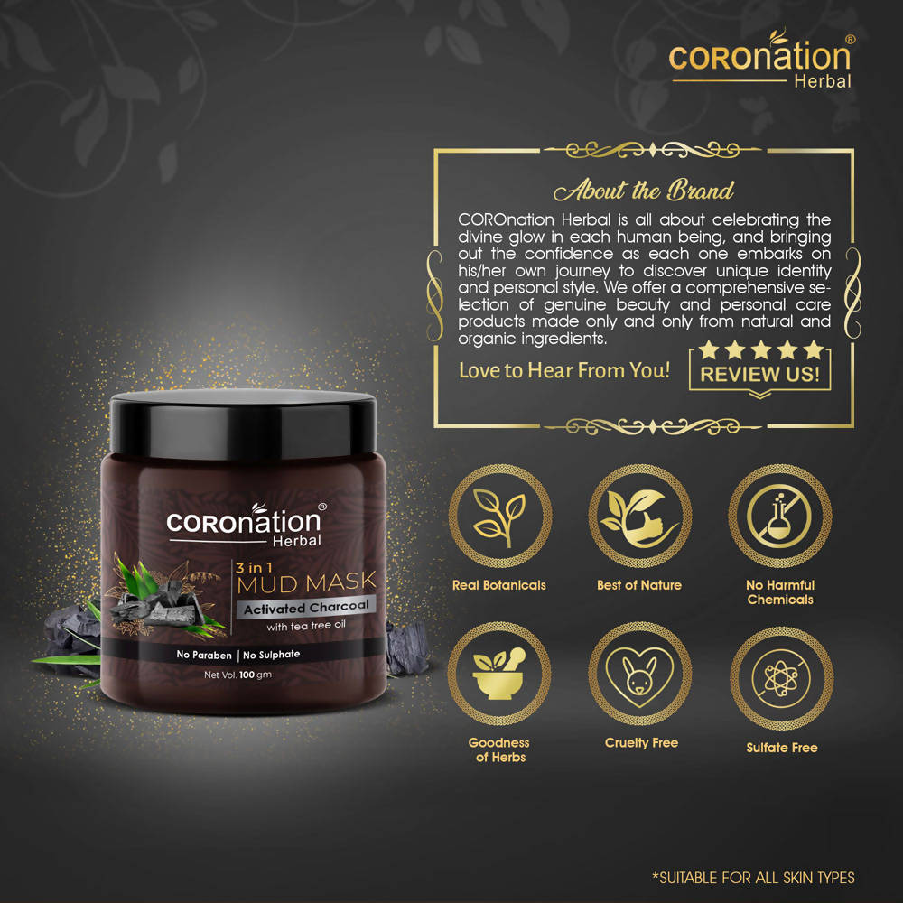 Coronation Herbal Activated Charcoal 3 in 1 Mud Mask with Tea Tree Oil | Grocsy