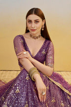 Aastha Fashion Dark Purple Butterfly Net Tone To Tone Thread Work, Sequence Work And Original Mirror Work Embroidery Wedding Wear Lehenga Choli | Grocsy