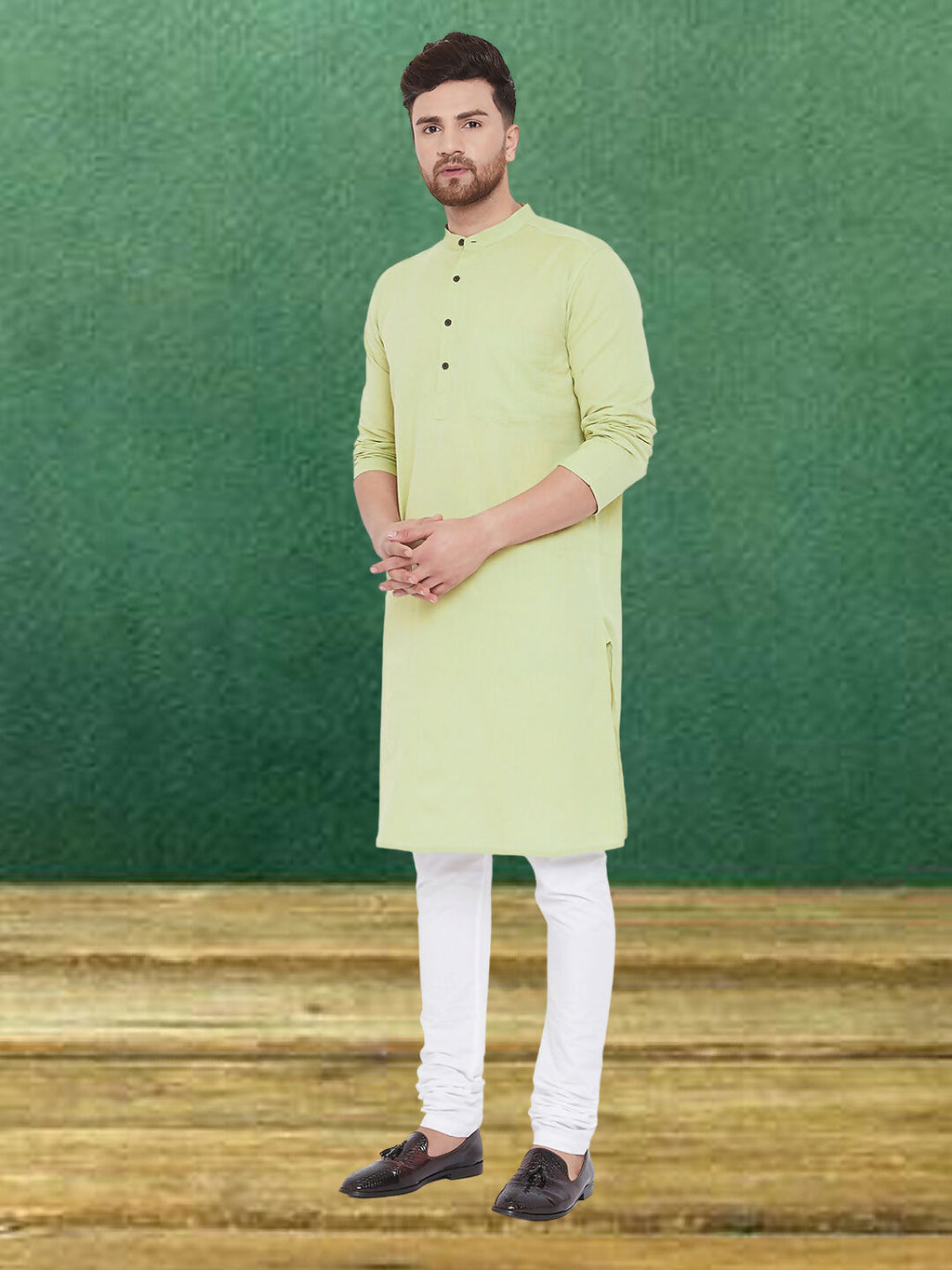 Even Apparels Men's Pure Cotton Green Kurta | Grocsy
