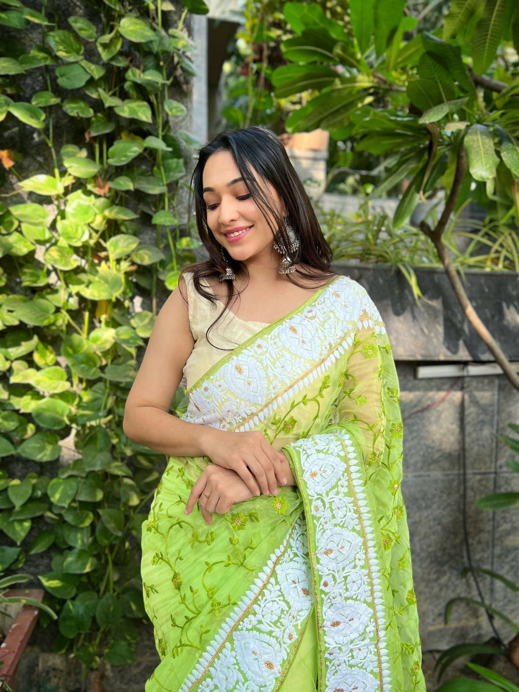 Vamsee Palak Saavi Green Organza Saree | Grocsy