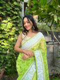 Vamsee Palak Saavi Green Organza Saree | Grocsy