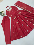 Teeya Creation New Trendy Elegant Red Embroidered Anarkali Suit with Dupatta | Grocsy